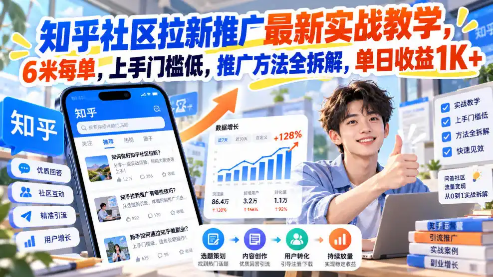 知乎社区拉新推广最新实战教学,6米每单,上手门槛低,推广方法全拆解,单日收益1K+!(更新1021) 知乎社区拉新推广最新实战教学,6米每单,上手门槛低,推广方法全拆解,单日收益1K+!(更新1021)