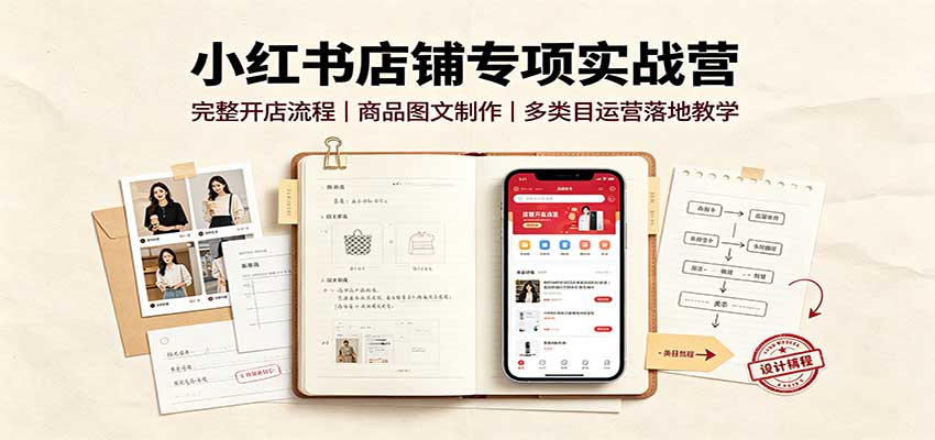 小红书店铺专项实战营：完整开店流程，商品图文制作，多类目运营落地教学-三禾网络