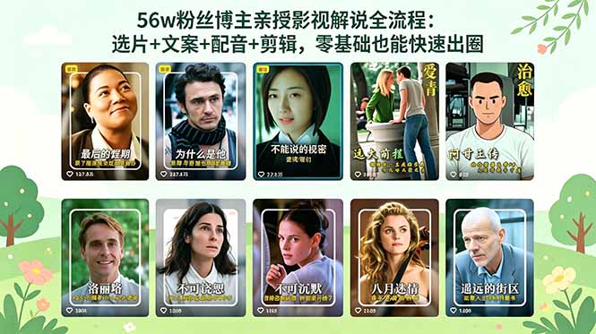 56万粉丝博主亲授影视解说全流程：选片+文案+配音+剪辑，零基础也能快速出圈-三禾网络