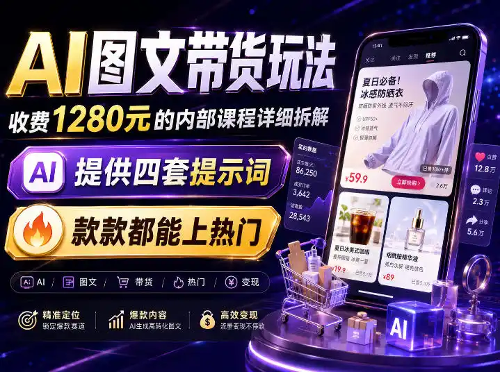 AI图文带货内部玩法，1280内部课程对外系统拆解，看完直接上手变现！-三禾网络
