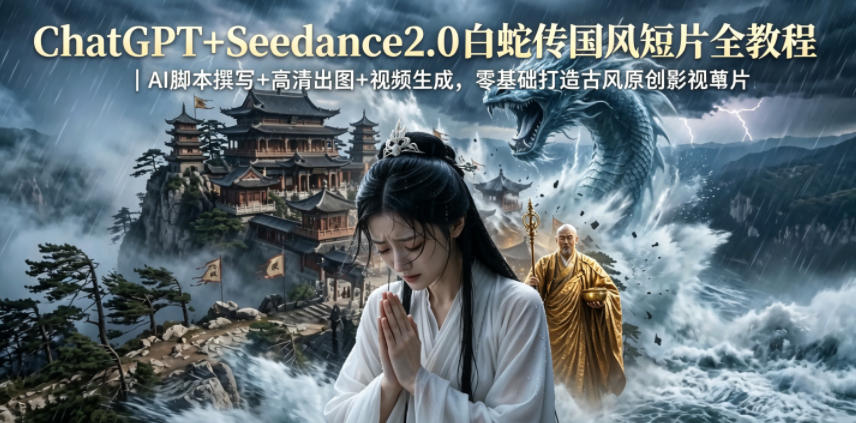 ChatGPT+Seedance2.0白蛇传国风短片全教程｜AI脚本撰写+高清出图+视频生成，零基础打造古风原创影视短片-三禾网络