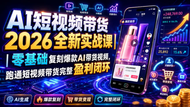 AI短视频带货2026全新实战课｜零基础复刻爆款AI带货视频，跑通短视频带货完整盈利闭环-三禾网络