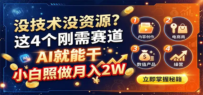 没技术没资源?这4个刚需赛道,AI就能干,小白照做月入2W-三禾网络
