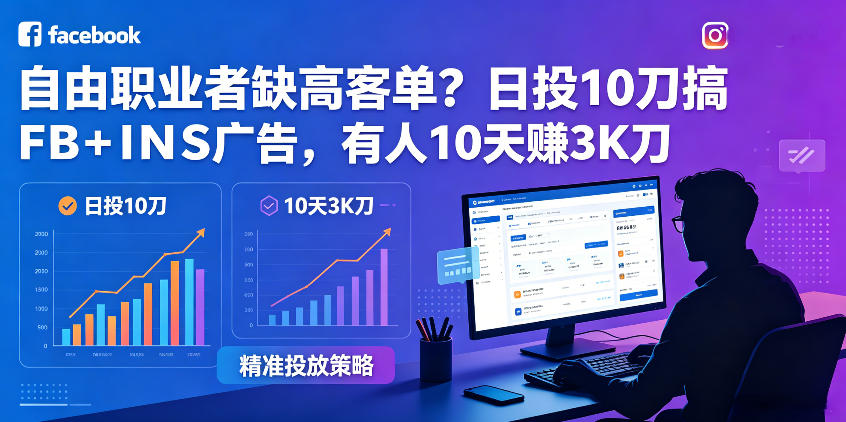 自由职业者缺高客单？日投10刀搞FB+INS广告，有人10天赚3K刀！【原创双语字幕】-三禾网络