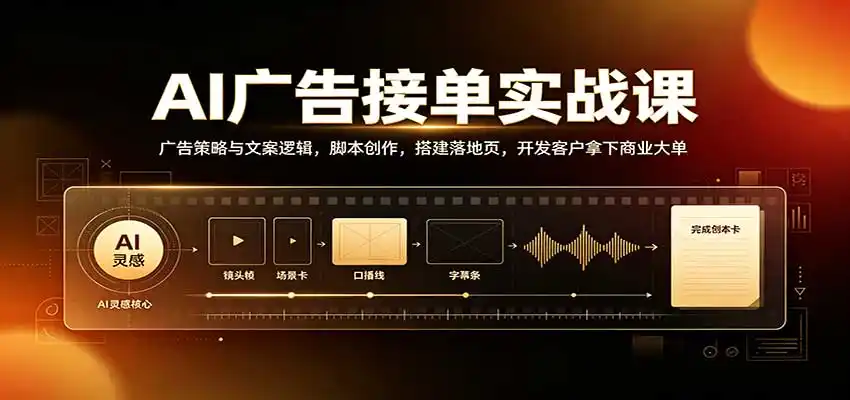 AI广告接单实战：广告策略与文案逻辑，脚本创作，搭建落地页，开发客户拿下商业大单-三禾网络