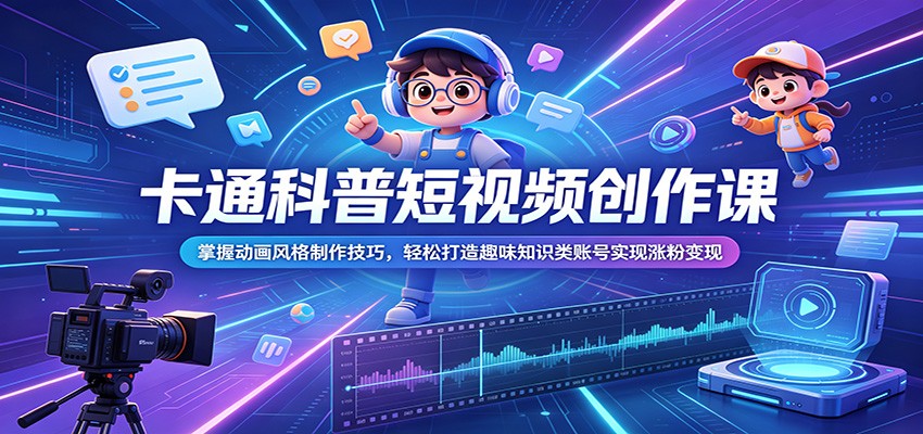 卡通科普短视频创作课：掌握动画风格制作技巧，轻松打造趣味知识类账号实现涨粉变现-三禾网络