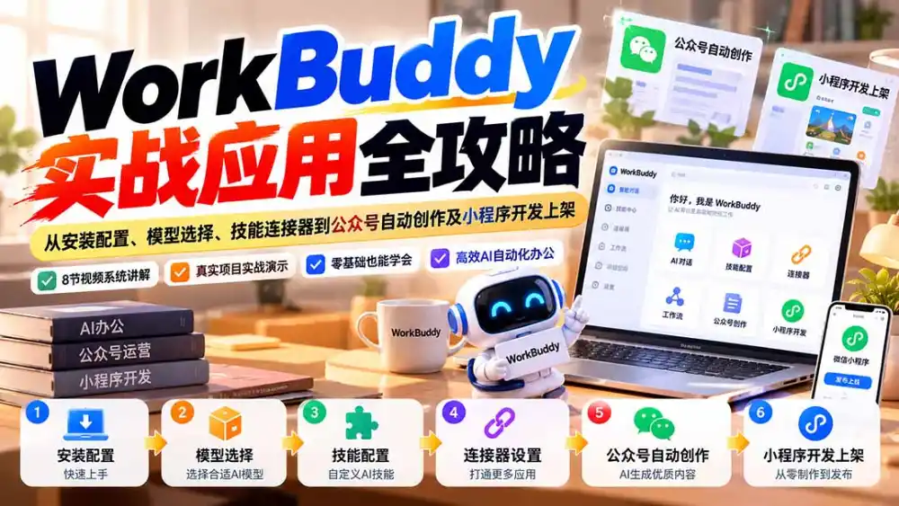 WorkBuddy 实战应用全攻略：从安装配置、模型选择、技能连接器到公众号自动创作及小程序开发上架-三禾网络