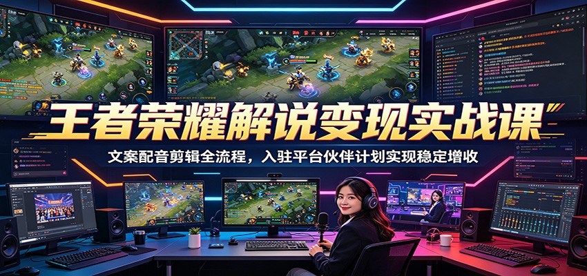 王者荣耀解说变现实战课：文案配音剪辑全流程，入驻平台伙伴计划实现稳定增收-三禾网络