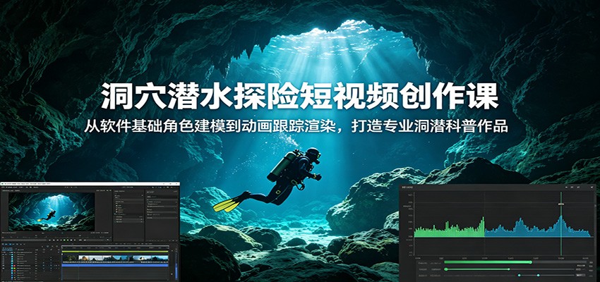 洞穴潜水探险短视频创作课：从软件基础角色建模到动画跟踪渲染，打造专业洞潜科普作品-三禾网络