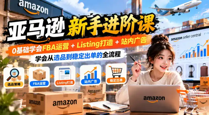 亚马逊新手进阶课，0基础学会FBA运营+Listing打造+站内广告，学会从选品到稳定出单的全流程-三禾网络