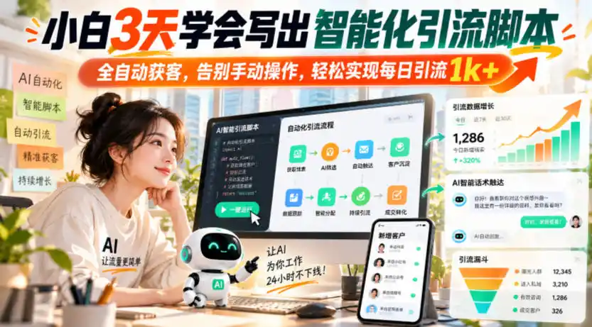 小白3天学会写出智能化引流脚本，全自动获客，告别手动操作，轻松实现每日引流1k+-三禾网络