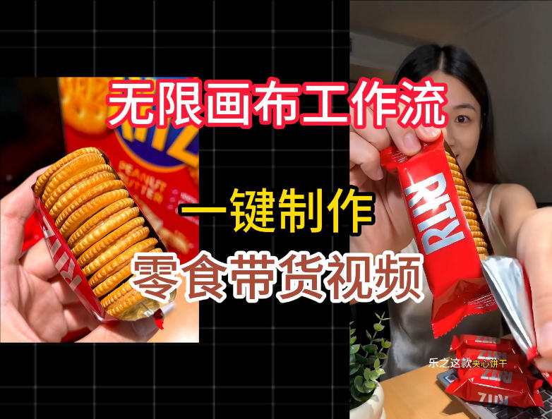 无限画布工作流一键制作零食带货视频，操作简单实操教学-三禾网络