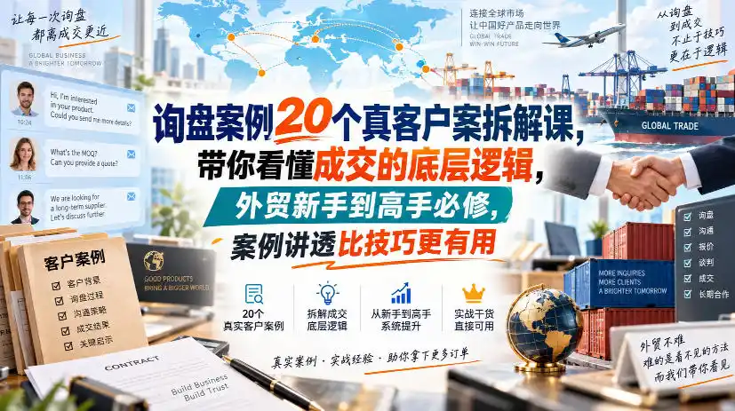 询盘案例20个真客户案拆解课，带你看懂成交的底层逻辑，外贸新手到高手必修，案例讲透比技巧更有用-三禾网络