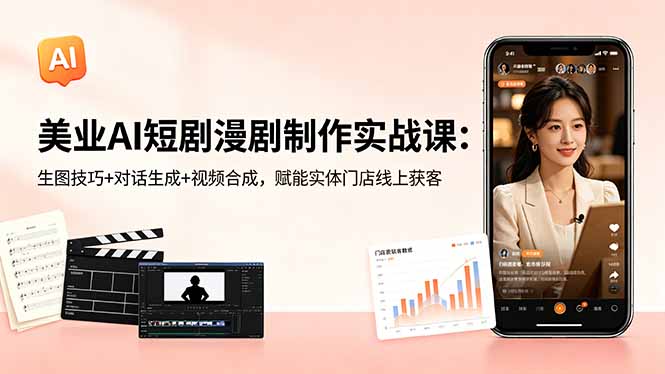 美业AI短剧漫剧制作实战课：生图技巧+对话生成+视频合成，赋能实体门店线上获客-三禾网络