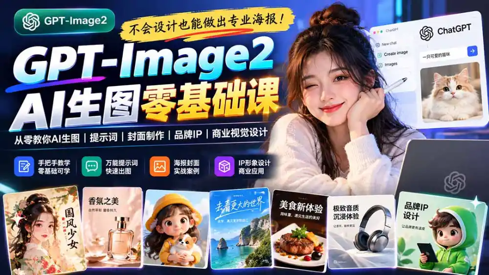 不会设计也能做出专业海报！GPT-Image2从零教你AI生图、提示词、封面制作、品牌IP与商业视觉设计-三禾网络