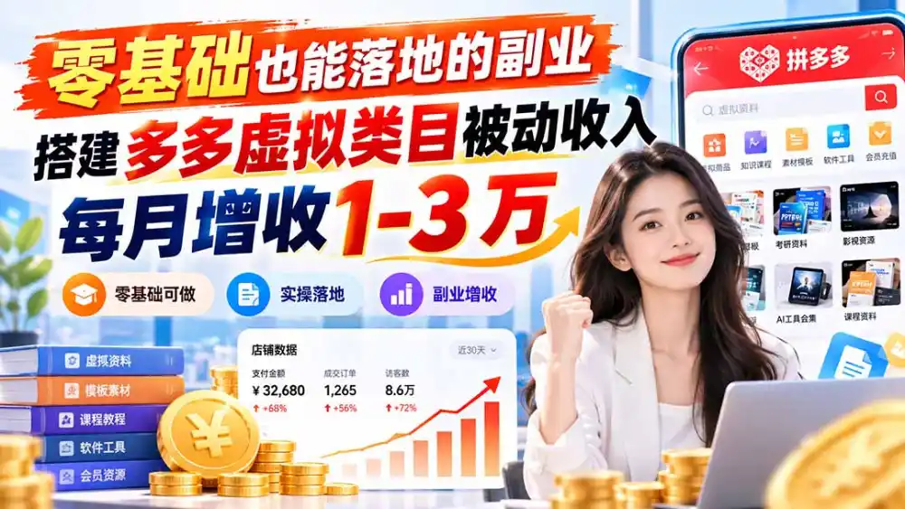 零基础也能落地的副业,搭建多多虚拟类目被动收入,每月增收 1-3 万-三禾网络