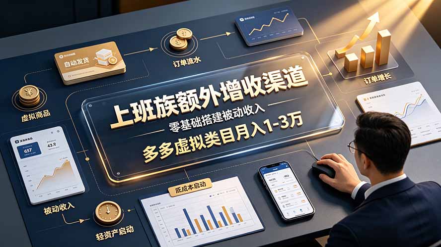 上班族额外增收渠道，零基础搭建被动收入，多多虚拟类目月入 1-3 万-三禾网络