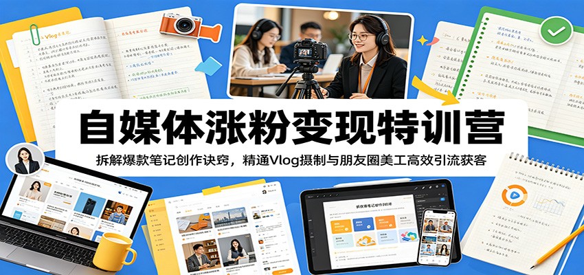 自媒体涨粉变现特训营：拆解爆款笔记创作诀窍，精通Vlog摄制与朋友圈美工高效引流获客-三禾网络