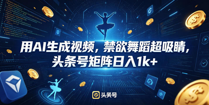 用AI生成视频，禁欲舞蹈超吸睛，头条号矩阵日入1k+-三禾网络