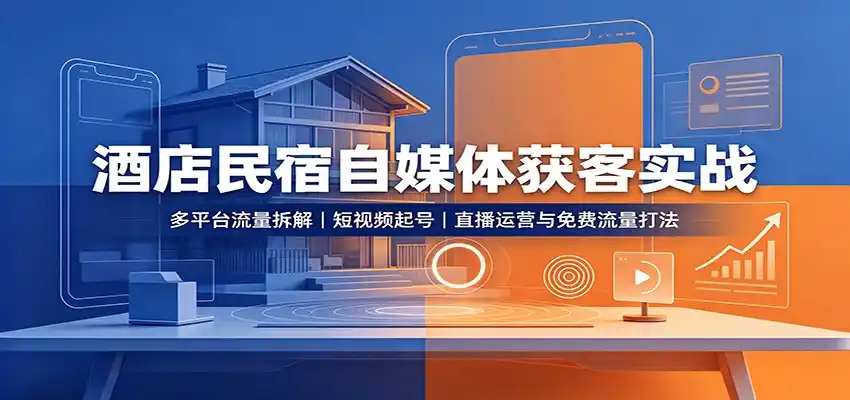 酒店民宿自媒体获客实战：多平台流量拆解，短视频起号，直播运营与免费流量打法-三禾网络
