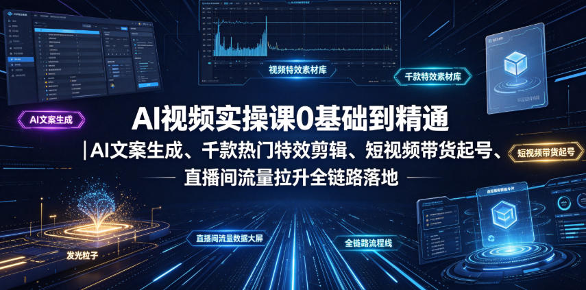 AI视频实操课0基础到精通｜AI文案生成、千款热门特效剪辑、短视频带货起号、直播间流量拉升全链路落地-三禾网络