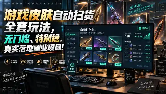 游戏皮肤自动扫货全套玩法，无门槛、特别稳，真实落地副业项目！【揭秘】