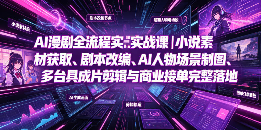 AI漫剧全流程实战课｜小说素材获取、剧本改编、AI人物场景制图、多工具成片剪辑、平台付费变现与商业接单完整落地-三禾网络