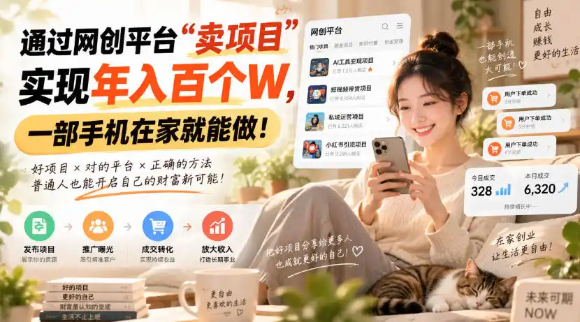 靠卖网创项目变现，一年拿下百万收益！一台手机就能操作！-三禾网络