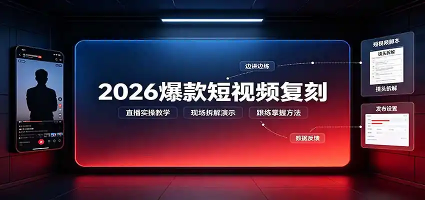 2026爆款短视频复刻：直播实操教学，配套文字文档掌握全流程-三禾网络