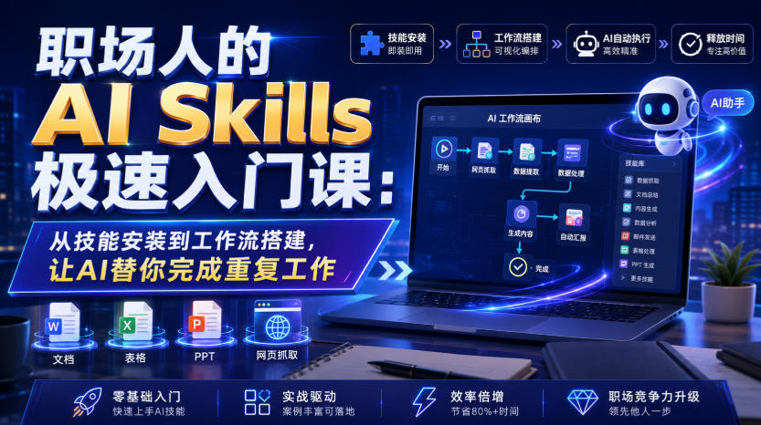 职场人的AI Skills极速入门课：从技能安装到工作流搭建，让AI替你完成重复工作-三禾网络