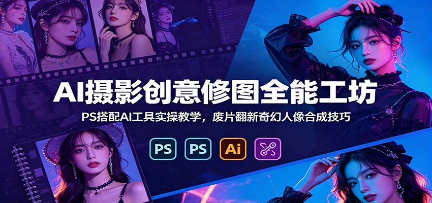 AI摄影创意修图全能工坊：PS搭配AI工具实操教学，废片翻新奇幻人像合成技巧-三禾网络