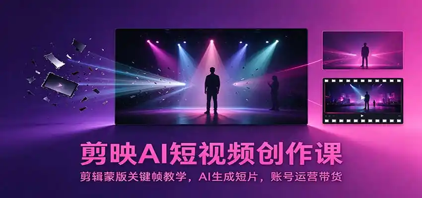 剪映AI短视频创作课：剪辑蒙版关键帧教学，AI生成短片，账号运营带货-三禾网络