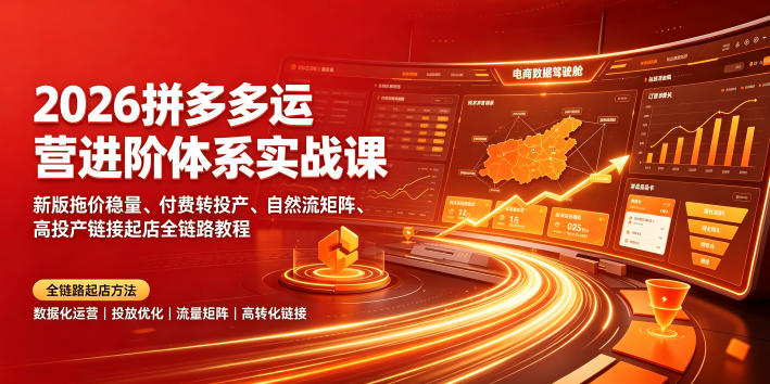 2026拼多多运营进阶体系实战课｜新版拖价稳量、付费转投产、自然流矩阵、高投产链接起店全链路教程-三禾网络