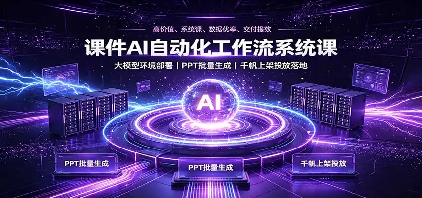 课件AI自动化工作流系统课：大模型环境部署，PPT批量生成，千帆上架投放落地-三禾网络