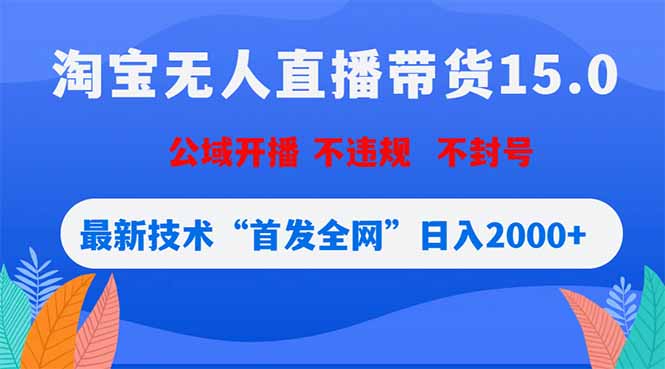 淘宝无人直播带货15.0，不封号，不违规，公域玩法，首发全网日入2000+-三禾网络