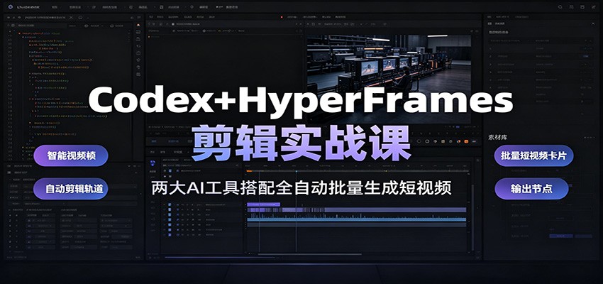 Codex+HyperFrames剪辑实战课：两大AI工具搭配全自动批量生成短视频-三禾网络