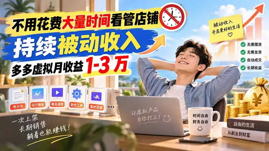 不用花费大量时间看管店铺，持续被动收入，多多虚拟月收益 1-3 万-三禾网络