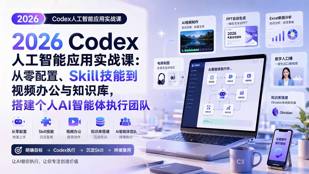2026 Codex人工智能应用实战课：从零配置、Skill技能到视频办公与知识库，搭建个人AI智能体执行团队-三禾网络