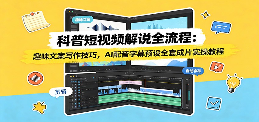 科普短视频解说全流程：趣味文案写作技巧，AI配音字幕预设全套成片实操教程-三禾网络