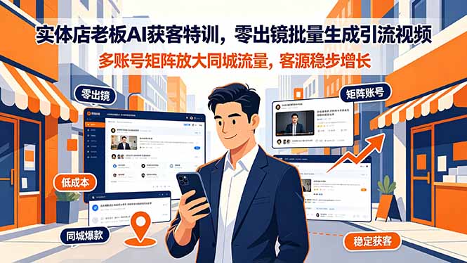 实体店老板AI获客特训，零出镜批量生成引流视频，多账号矩阵放大同城流量，客源稳步增长-三禾网络