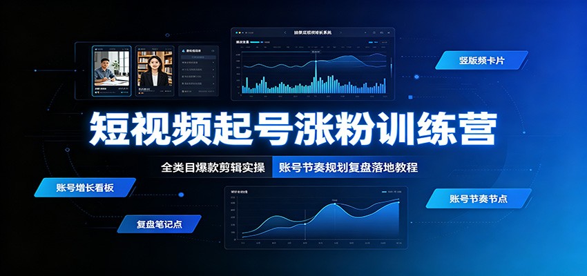 短视频起号涨粉训练营：全类目爆款剪辑实操，账号节奏规划复盘落地教程-三禾网络