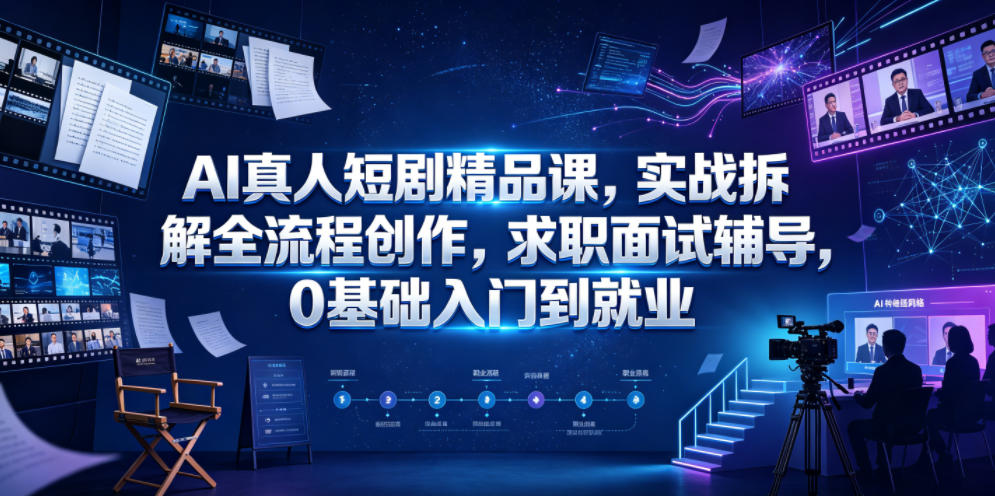 AI真人短剧精品课，实战拆解全流程创作，求职面试辅导，0基础入门到就业-三禾网络