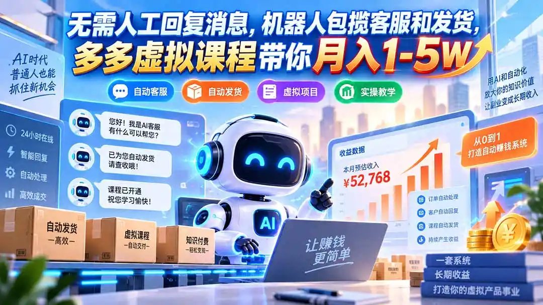 无需人工回复消息，机器人包揽客服和发货，多多虚拟课程带你月入1-5W-三禾网络