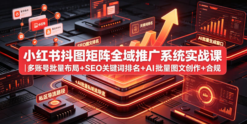 小红书抖图矩阵全域推广系统实战课｜多账号批量布局+SEO关键词排名+AI批量图文创作+合规私域导流完整落地教程-三禾网络