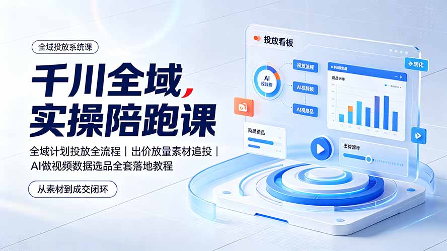 千川全域实操陪跑课：全域计划投放全流程｜出价放量素材追投｜AI做视频数据选品全套落地教程-三禾网络