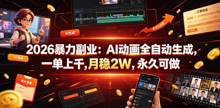 2026暴力副业：AI动画全自动生成，一单上千，月稳2W，永久可做【揭秘】-三禾网络