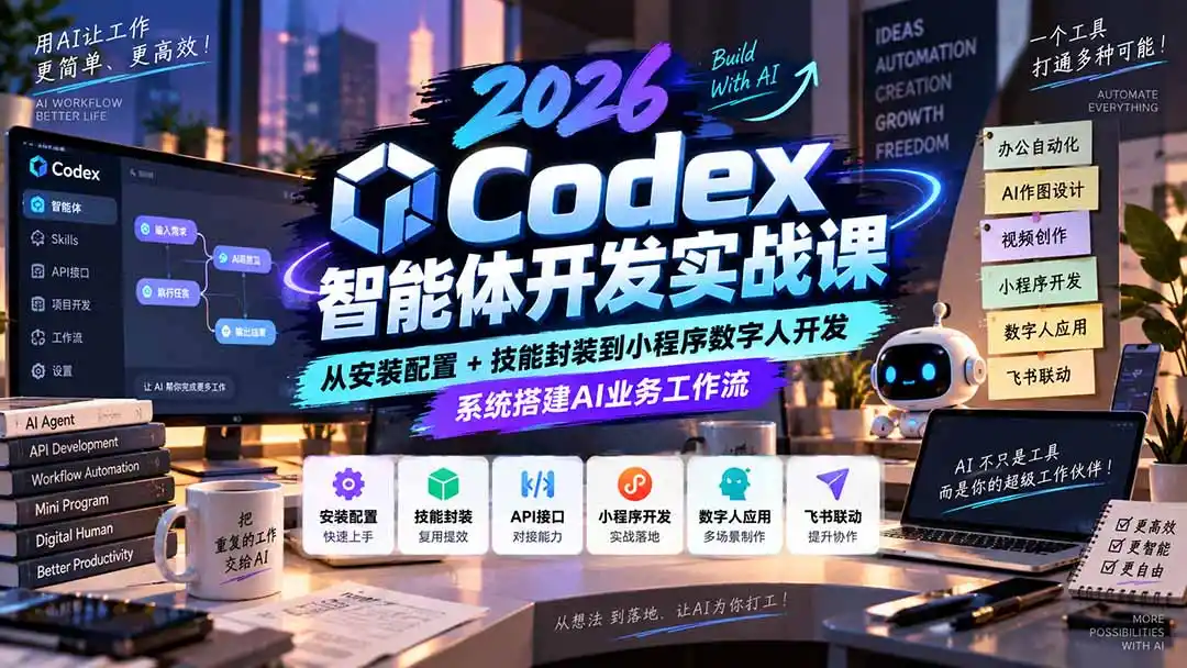 2026Codex智能体开发实战课：从安装配置+技能封装到小程序数字人开发，系统搭建AI业务工作流-三禾网络