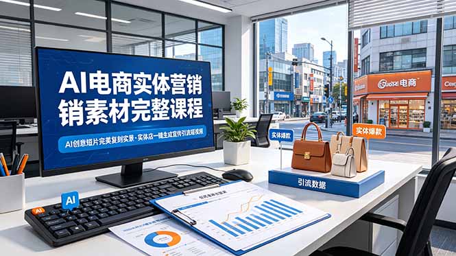 AI电商实体营销素材完整课程，AI创意短片完美复刻实景，实体店一键生成宣传引流短视频-三禾网络