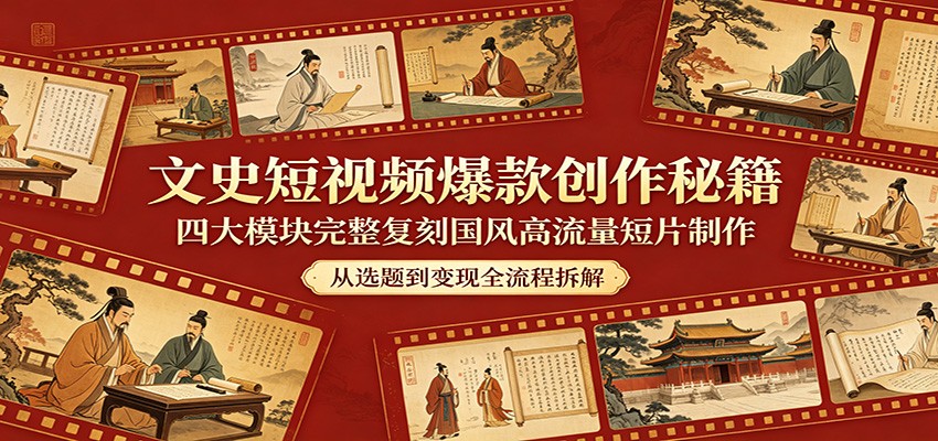 文史短视频爆款创作秘籍：四大模块完整复刻国风高流量短片制作-三禾网络