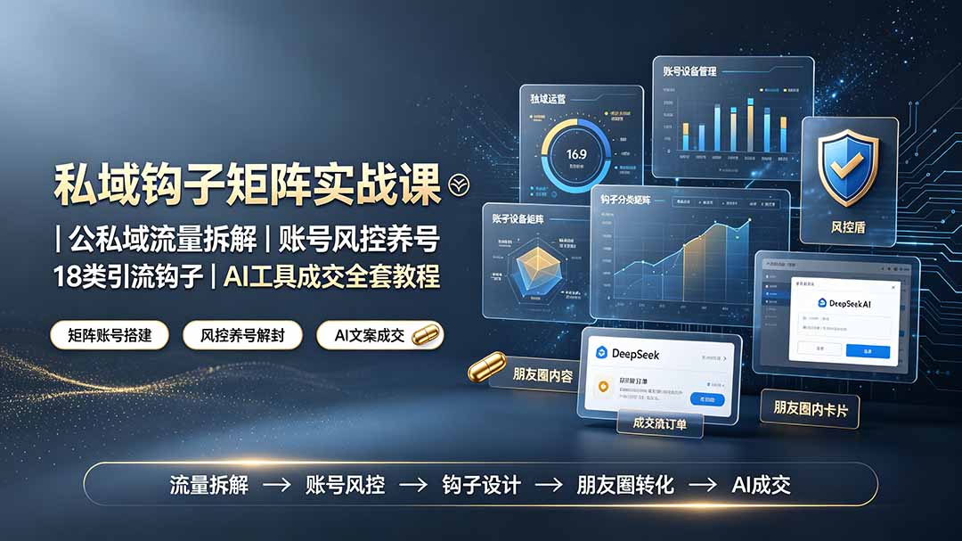 私域钩子矩阵实战课〓公私域流量拆解｜账号风控养号｜18类引流钩子｜AI工具成交全套教程-三禾网络